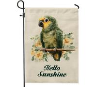 Hello Sunshine Bandiera da giardino con pappagallo, verde tropicale uccello floreale decorazione per la casa, bandiera su entrambi i lati per cortile naturale per primavera estate decorazione per