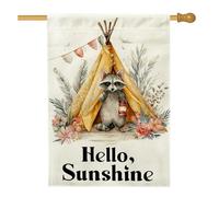 Hello Sunshine - Bandiera da giardino con procione, colori caldi autunnali, decorazione da campeggio per esterni, bandiera su entrambi i lati, decorazione per prato autunnale, 71 x 101 cm