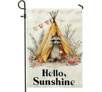 Hello Sunshine - Bandiera da giardino con procione, colori caldi per l'autunno, decorazione da campeggio per esterni, bandiera su entrambi i lati, decorazione per prato autunnale, 30,5 x 45,7 cm
