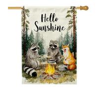 Hello Sunshine - Bandiera da giardino con procioni e volpe, decorazione per falò, su entrambi i lati, per feste estive, decorazioni rustiche per le vacanze, 71 x 101 cm