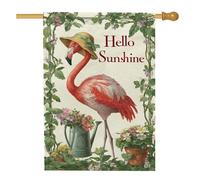 Hello Sunshine Bandiera da giardino con uccelli tropicali, pesca tropicale, decorazione estiva per la casa, bandiera da giardino in iuta su entrambi i lati, decorazione per prato all'aperto, 71 x 101