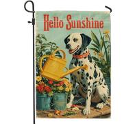 Hello Sunshine - Bandiera da giardino dalmata gialla, annaffiatoio floreale per esterni, bandiera su entrambi i lati, per la decorazione primaverile ed estiva del prato, 30,5 x 45,7 cm