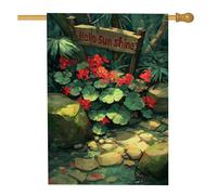 Hello Sunshine - Bandiera da giardino floreale rossa, vivace decorazione per esterni, a tema natura, bandiera decorativa da giardino per feste in giardino, 71 x 101 cm