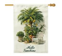 Hello Sunshine - Bandiera da giardino, palma tropicale verde, decorazione floreale per la casa, decorazione estiva per esterni, per prato, portico, cortile, 71 x 101 cm