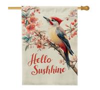 Hello Sunshine - Bandiera da giardino primaverile con uccelli e fiori, decorazione per esterni su entrambi i lati, ideale per la casa e le feste di vacanza, 71 x 101 cm