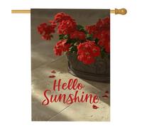 Hello Sunshine - Bandiera floreale da giardino, bandiere di gerani rossi vivi, per decorazione da esterno, bandiera bifacciale in iuta per la decorazione della casa, del prato, 71,1 x 101,6 cm