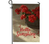 Hello Sunshine - Bandiera floreale da giardino, con gerani rossi vivaci, decorazione primaverile per esterni, bandiera bifacciale in iuta per cortile, decorazione per casa, prato, 30,5 x 45,7 cm