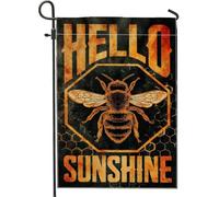Hello Sunshine Bee - Bandiera da giardino, stile vintage, a nido d'ape, colore nero, per decorazione della casa, in iuta double face, decorazione per prato esterno, 30,5 x 45,7 cm