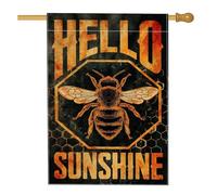 Hello Sunshine Bee - Bandiera da giardino, stile vintage, a nido d'ape, colore nero, per decorazione della casa, in iuta double face, decorazione per prato esterno, 71,1 x 101,6 cm