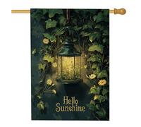 Hello Sunshine Lanterna Bandiera da giardino, pianta di edera verde, decorazione per esterni, striscione primaverile estivo per casa, bandiera floreale su entrambi i lati, per decorazione patio e