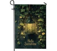 Hello Sunshine Lanterna Bandiera da giardino, pianta di edera verde, decorazione per esterni, striscione primaverile estivo per casa, bandiera floreale su entrambi i lati, per decorare il prato e il