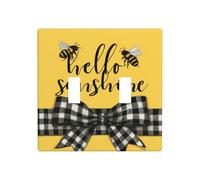 Hello Sunshine - Placca da parete con fiocco a scacchi, a doppia banda, colore bianco e nero, dimensioni standard, 11,4 x 11,4 cm