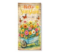 Hello Sunshine - Striscione decorativo per porta, design vintage con carriola, decorazione per interni ed esterni, decorazione per feste a tema farfalla, 91 x 183 cm
