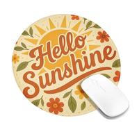 Hello Sunshine - Tappetino per mouse con motivo floreale giallo Happy Sun, bordo cucito, in gomma, antiscivolo, lavabile, per casa e ufficio, computer portatile, rotondo, 20,3 x 20,3 cm