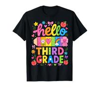 Hello Third Grade Rainbow Pencil Bow Back to School Girls Maglietta