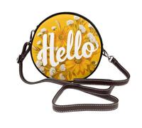 Hello White Flower On Yellow Women Round Crossbody Bags Leather Sling Bag Purse
