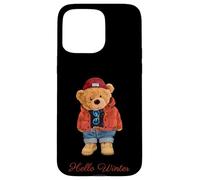 Hello Winter Cool Teddy Bear Cartoon Graphic Designs Fun Custodia per iPhone 15 Pro Max