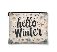 Hello Winter Fun - Trousse da viaggio per cosmetici, da donna, in tela, con cerniera, per la cura della pelle, Beige, 7x9 Inch, Inverno