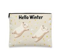 Hello Winter Makeup Bag, Cute Bears - Trousse portatile da viaggio per donne, piccola borsa in tela con cerniera, borsa da toilette per la cura della pelle delle vacanze, Beige, 7x9 Inch, Orsi
