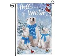 Hello Winter Polar Bear Cardinal Welcome Christmas Tree Bandiera Da Giardino Resistente Alle Intemperie Bandiera Colore Vivido Flag Per Feste Decorazione Balcone 30X45Cm