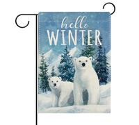 Hello Winter Polar Bear Snow Mountain Pine Tree Bandiera Da Giardino Resistente Alle Intemperie Flag Durevole Bandiere Verticale Per Cortile Balcone Decorazione 30X45Cm