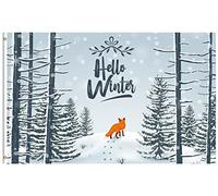 Hello Winter Snowy Landscape Trees Fox Animal Bandiera Di All'Aperto 90X150Cm Tutte Le Stagioni Bandiere Da Giardino Resistenti Bandiera Da Giardino Per Casa Giardino Patio