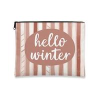 Hello Winter - Trousse da viaggio per cosmetici, a righe, per donne, piccola borsa portatile in tela con cerniera, borsa da toilette per la cura della pelle, Pesca, 7x9 Inch, Custodia