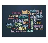 Hello Word Cloud Poster Languages Canvas Wall-Art Decor | Bonjour Hola Ciao Hallo Konnichiwa Namaste Shalom Salam Ni Hao Merci(Framed,16x24inch(40x60cm))