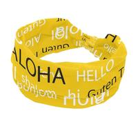Hello Words - Fascia elastica per capelli da donna, in diverse lingue, larga, antiscivolo, per yoga, allenamento, palestra, corsa, fitness, sport