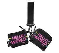 Hello World, portafoglio da donna, stile graffiti, grande capacità, organizer per carte con cerniera, tasca portamonete per lavoro, viaggi, 2 pezzi, ciao mondo Graffiti stile, 1 size, Art Deco