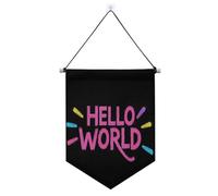 Hello World, striscione da appendere con asta telescopica, bandierine da appendere, decorazioni per feste per interni ed esterni