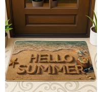 Hello Zerbino estivo con stella marina marrone, lavabile, a basso profilo, decorazione per la casa, per ingresso, veranda, balcone, 73 x 43 cm