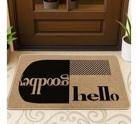 Hello zerbino, zerbino moderno e minimalista con strisce "Goodbye", in gomma nera, antiscivolo, per pavimento, ingresso, portico, bagno, ufficio, 73 x 43 cm