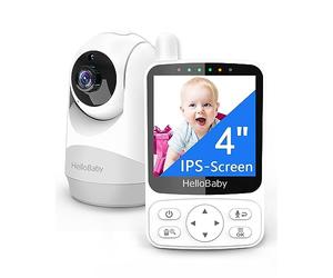 HelloBaby Baby Monitor, 4" IPS Schermo e 29 ore di durata della batteria, baby monitor video e audio, Fotocamera 350°/120° 2x Zoom, Visione notturna infrarossa, Modalità ECO, Temperatura