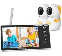 HelloBaby Baby Monitor con 2 telecamere, schermo da 5,5 pollici, visione HD 1080p, senza WiFi, Pan-Tilt-Zoom