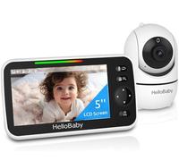 HelloBaby Baby Monitor, display da 5'' con batteria da 30 ore, baby monitor video pan-tilt-zoom con fotocamera e audio, visione notturna, conversazione a 2 vie, temperatura, 8 ninne nanne e 300m