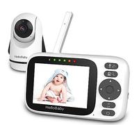 HelloBaby Baby Monitor Neonato con 355°Rotazione Telecamera Visione Notturna, Videocamera Schermo da 3.2 '', Monitor Neonati Video e Audio, Temperatura e Allarme, Supporto di 8 Lingue