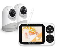 HelloBaby Baby Monitor Video e Audio telecamera bambini con monitor, Schermo IPS da 3,2", Senza WiFi, Visione Notturna, Pan-Tilt-Zoom, Allarme Ninna Nanna e Portata di 1000 Piedi, 2 Fotocamera Inclusa