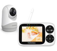 HelloBaby Baby Monitor Video e Audio telecamera bambini con monitor, Schermo IPS da 3,2", Senza WiFi, Visione Notturna, Pan-Tilt-Zoom, Allarme Ninna Nanna e Portata di 1000 Piedi