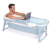 HelloBath® Vasca Da Bagno Pieghevole - M, 128 x 60 x 54 cm - Con Tappi Scarico, Tubo Scarico E Rulli Massaggianti - Piscina Fuori Terra Per Ice Bath E Bagni Caldi In Estate E In Inverno (Ocean Blue)