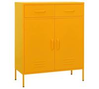 Helloshop26 Armadietto portaoggetti moderno in acciaio, 80 x 35 x 101,5 cm, con 2 cassetti e 1 ripiano giallo senape 02_0046846