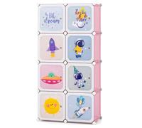 Helloshop26 Armadio per bambini a 8 cubi 71 x 36 x 142 cm con barra per vestiti personalizzabile Design carino in PP rosa 20_0010311