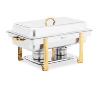 Helloshop26 Chafing Dish GN 1/1 Accenti dorati 9 litri 2 bruciatori Acciaio Inox Argento 14_0008575