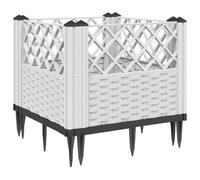 Helloshop26 Fioriera con lettino, con piantine, motivo floreale, terrazzo, giardino, con paletti, 43,5 x 43,5 x 43,5 cm, in polipropilene, bianco 02_0038201