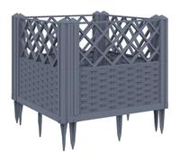 Helloshop26 Fioriera con lettino, con piantine, motivo floreale, terrazzo, giardino, con paletti, 43,5 x 43,5 x 43,5 cm, PP, colore: grigio