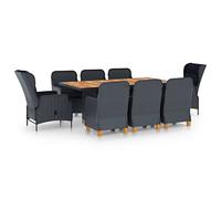 Helloshop26 Mobili da pranzo 9 pezzi con cuscini in resina intrecciata grigio scuro 02_0014644