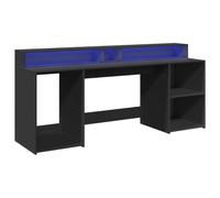 Helloshop26 Scrivania - Tavolo da lavoro per computer, studio con luci LED, 200 x 55 x 91 cm, in legno di ingegneria, colore: nero 02_0023433