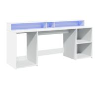 Helloshop26 Scrivania - Tavolo da lavoro per computer, studio con luci LED, 200 x 55 x 91 cm, in legno di ingegneria, colore: bianco 02_0023410