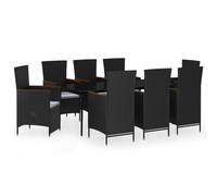 Helloshop26 Set da pranzo da giardino per mobili da esterno con cuscini 9 pezzi nero 02_0014178
