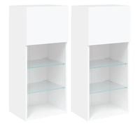 Helloshop26 Set di 2 mobili per TV da parete, design alla moda, con luci a LED, 40,5 x 30 x 90 cm, in legno di ingegneria, colore: bianco 02_0049377